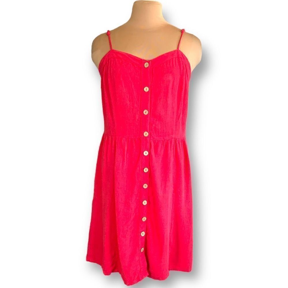 Universal Thread Dress Bright Coral Red Linen Blend Strapless Button Front